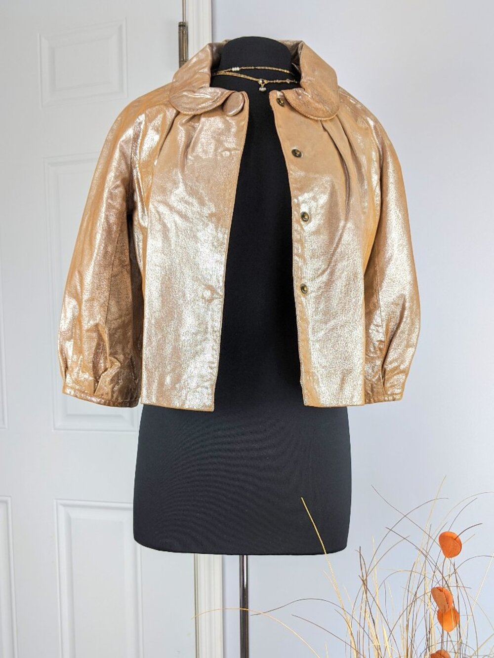 *LAL Gold Metallic Leather Jacket Sz M